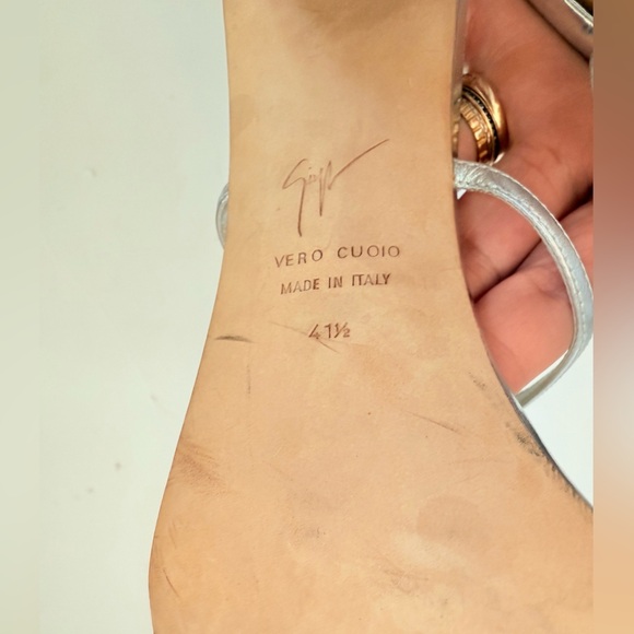 Giuseppe Zanotti Silver Leather Crystal embellished Fishbone Sandal Heels EU41.5 - Picture 5 of 12